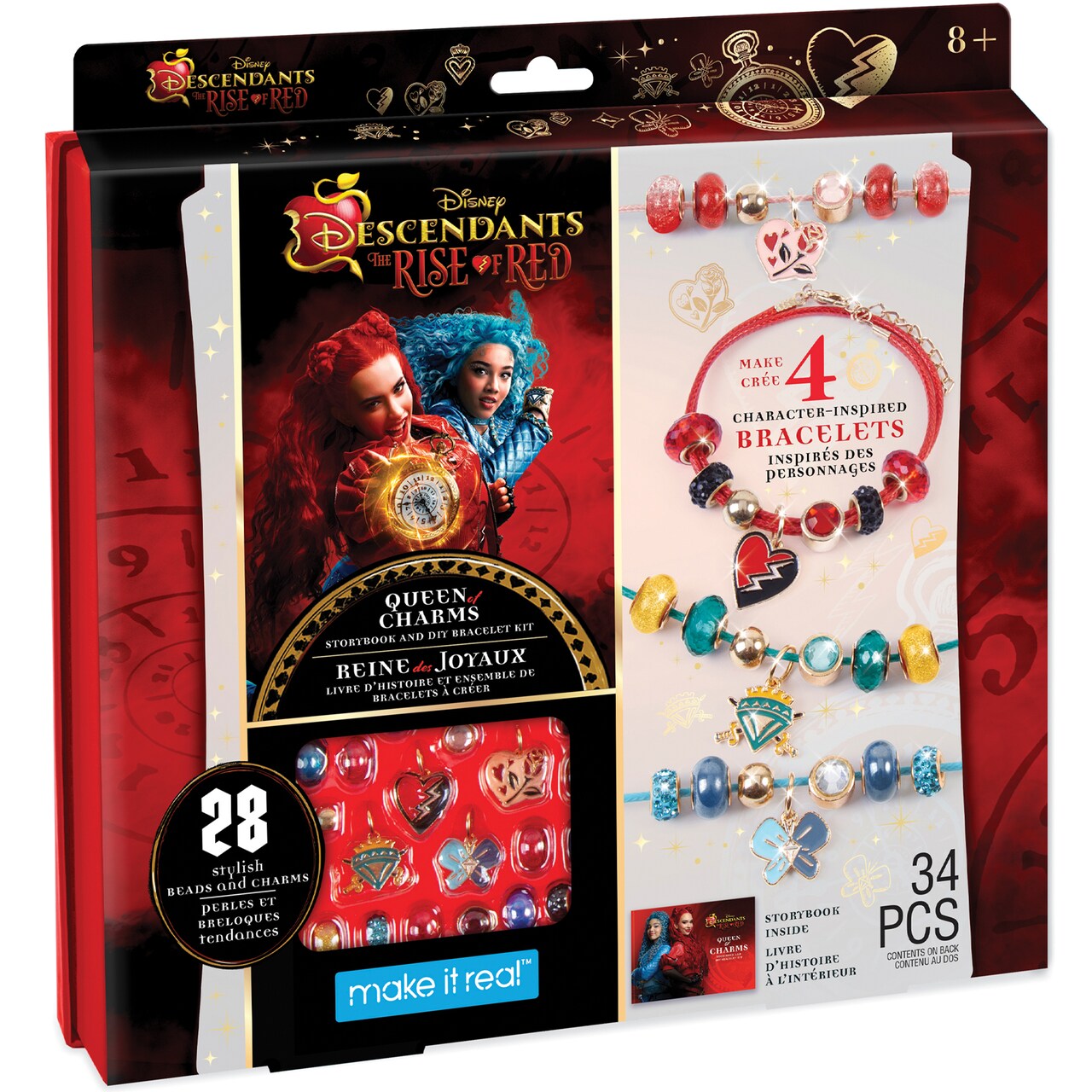 Make It Real: Descendants 4 Rise Of Red - Queen Of Charms - 34pc DIY Jewelry Kit, Make 4 Character Inspired Bracelets, Disney, Girls & Kids Ages 8+